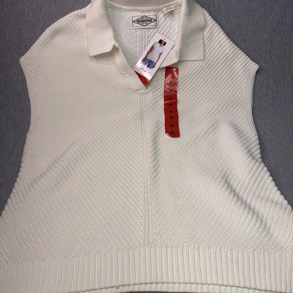 Weatherproof Vintage Women's Medium Ivory Sleeveless Collared Knit Sweater Vest